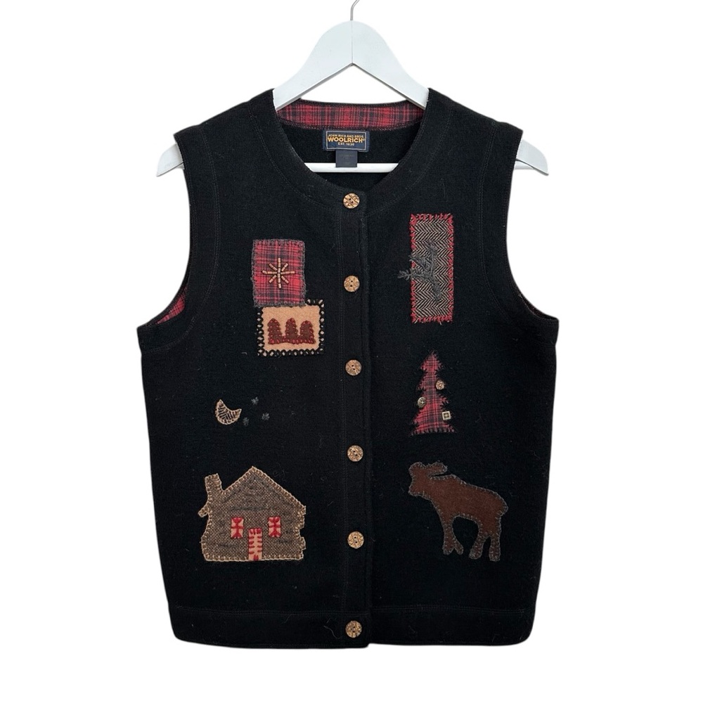 Woolrich Vintage Wool Sweater Vest Holiday Patchwork Medium